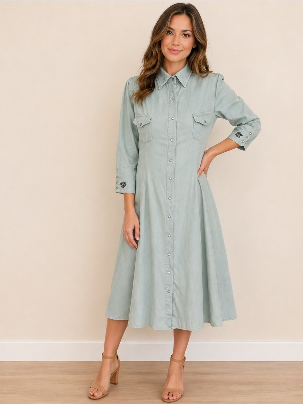 Desert Diva by Sherry Holt Pale Aqua Button Down Dress | Western Prairie | M